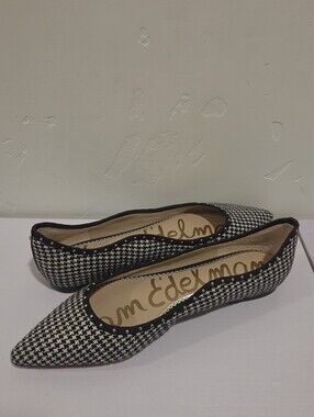 Sam Edelman Black & White Houndstooth Pointed Toe Flats with Stud Trim